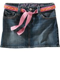 Beaded belted denim mini-skirt