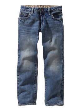 Straight light wash distressed jeans