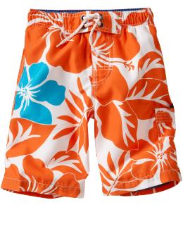 Bright hibiscus swim trunks