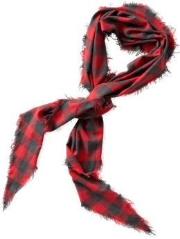 Women: Plaid frayed scarf - hawaiian red