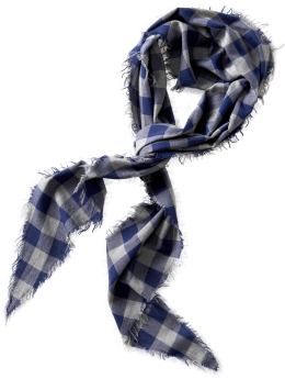 Women: Plaid frayed scarf - true navy