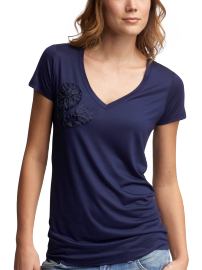 Floral applique V-neck T
