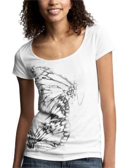 Women's Clothing: Women's Clothing: Butterfly graphic scoop T: Short-Sleeved Ts & Camis | Gap :  short sleeves black and white white clothing
