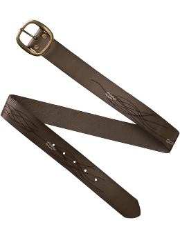 Etched feather leather belt