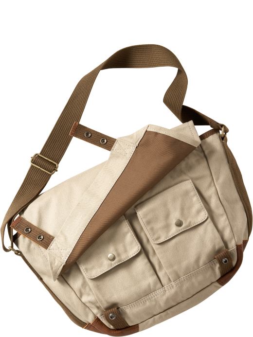 Leather-trimmed Canvas Messenger Bag :  messenger canvas bag messenger bag bag