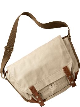 Leather-trimmed canvas messenger bag