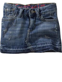 Distressed denim mini skirt
