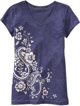 Slub knit graphic V-neck T