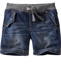 Pull-on denim shorts