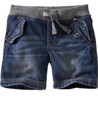 Pull-on denim shorts