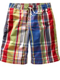 Bright plaid swim trunks