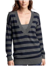 Oversized striped V-neck sweater