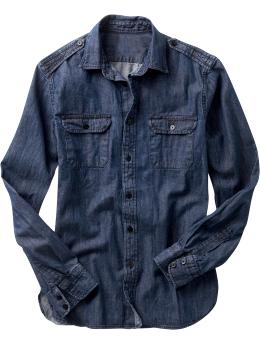 Indigo chambray military shirt
