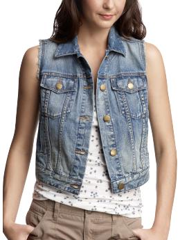 Faded raw-edged denim vest