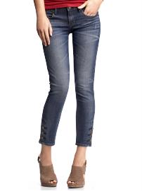 Cropped skinny button jeans (faded wash)