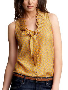 Ruffled micro-print sleeveless top | Gap :  loose purple sleeveless cotton