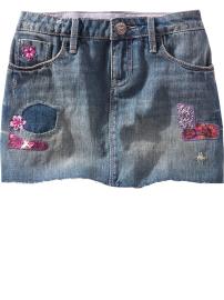 Patch denim mini skirt