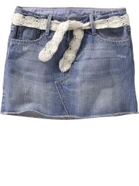 Crochet belted denim mini skirt