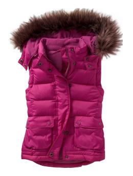 Fur-trim hoodie puffer vest