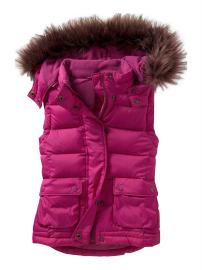 Fur-trim hoodie puffer vest