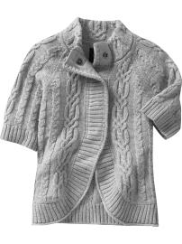 Cropped sleeve cable knit sweater