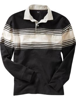 Long-sleeved striped rugby polo