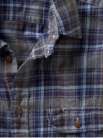 Blue and gray plaid two-pocket shirt