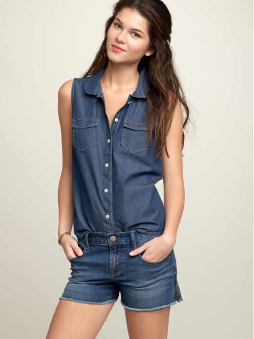 Gap Womens Denim Rounded Collar Sleeveless Shirt Size XS/S/M/L/XL/XXL Gap Womens Denim Rounded Collar Sleeveless Shirt Size XS/S/M/L/XL/XXL