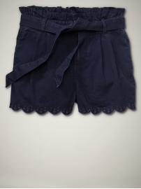 Scalloped eyelet jean shorts