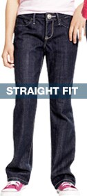 straight fit. sits just below the waist, slim through leg and thigh, straight leg opening