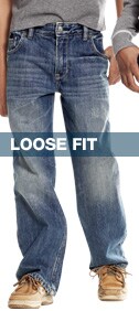 loose fit: sits at the waist, loose through leg and thigh, relaxed leg opening