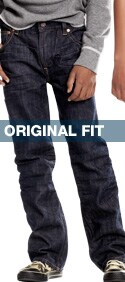 original fit: sits at the waist, straight through leg and thigh, straight leg opening