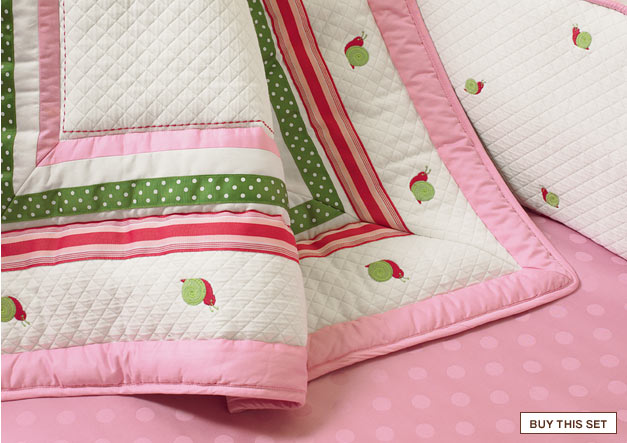 look closer: sleeping snail: pretty polka-dots and sweet snails decorate supersoft quilted cotton. buy this set.