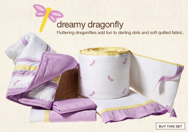 the pieces: dreamy dragonfly: fluttering dragonflies add fun to dariling dots and soft quilted fabric. buy this set.