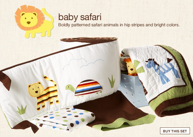 the pieces: baby safari: boldly patterned safari animals in hip stripes and bright colors. buy this set.