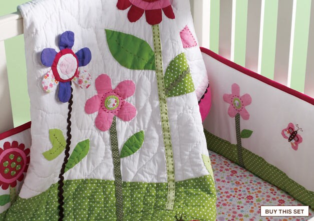 look closer: miss ladybug's garden: inspires little ones with sweet embroidered ladybugs, birds, and flower appliuq&eacute;s. buy this set.