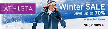 athleta. winter sale. save up to 70% on selected items. shop now.