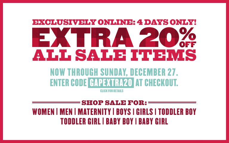 Gap 20% off Online coupon code