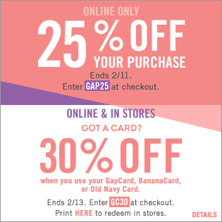 Save 25% OFF Purchase Online @ Gap.com
