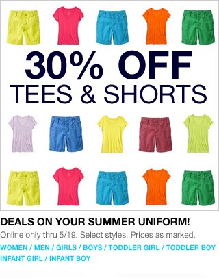 30% off tees & shorts