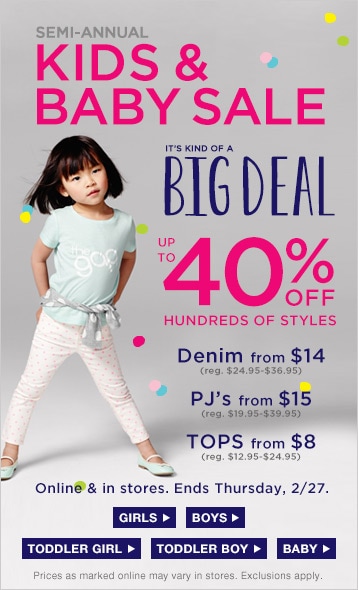 Baby gap outlet sale Gap Factory specializes in American clothes and accessories, at exceptional value for men, women, kids, toddlers and baby. What attracts and excites customers are the unexpected and versatile styles and trends at unbelievable prices.