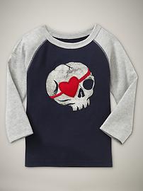 Skull & heart patch raglan T