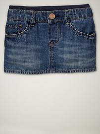 Knit-waist denim mini skirt