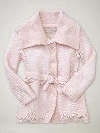 Metallic knit belted cardigan