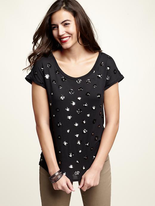 View large product image 1 of 1. Sequin leopard T