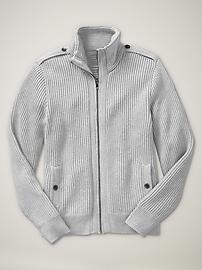 Ribbed full-zip mockneck