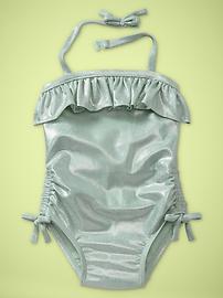 Metallic ruffle one-piece