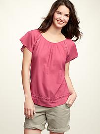 Eyelet flutter-sleeve top