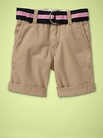 Belted flat front shorts