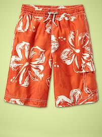 Etched hibiscus swim trunks
